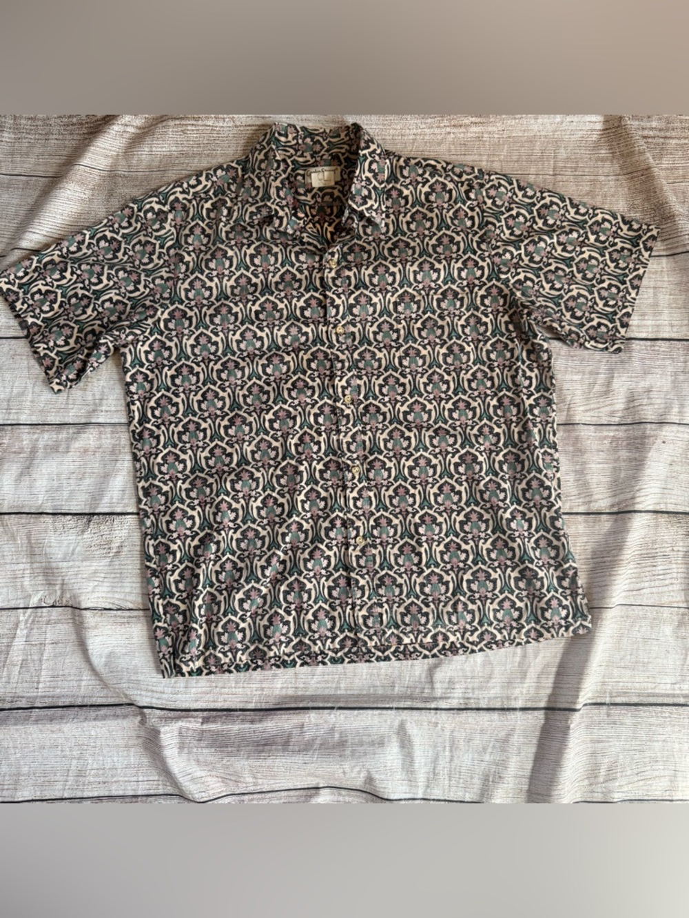 Cooke Street Men’s Size XL Damask Hawaiian Print Short Sleeve Shirt Buttons